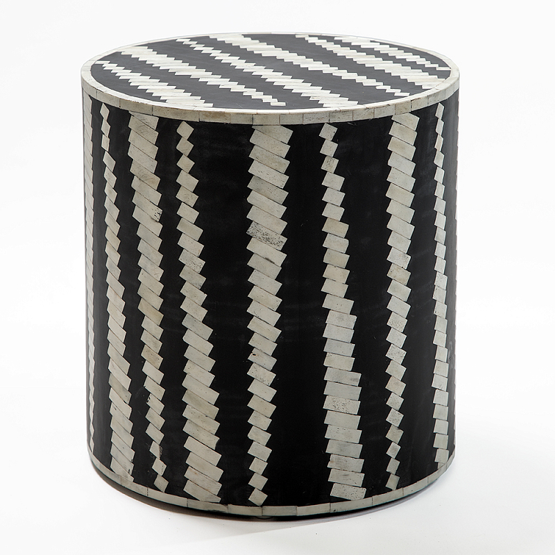 Приставной круглый столик с инкрустацией Black and White Geometry Stool ivory ( слоновая кость ) Черный в Санкт-петербурге | Loft Concept 