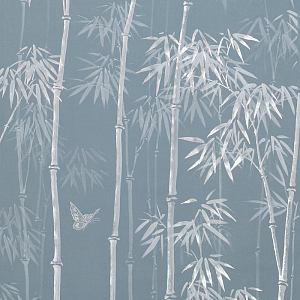 Обои ручная роспись Distant Bamboo Special Colourway on Azure Cobalt painted Xuan paper