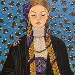 Панно ручная вышивка бисером Портрет девушки в голубых тонах варинант исполнения - 2 | Loft Concept в Санкт-петербурге