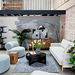 Дизайнерское круглое мягкое кресло в голубой пестрой обивке Roux Round Armchair варинант исполнения - 6 | Loft Concept в Санкт-петербурге