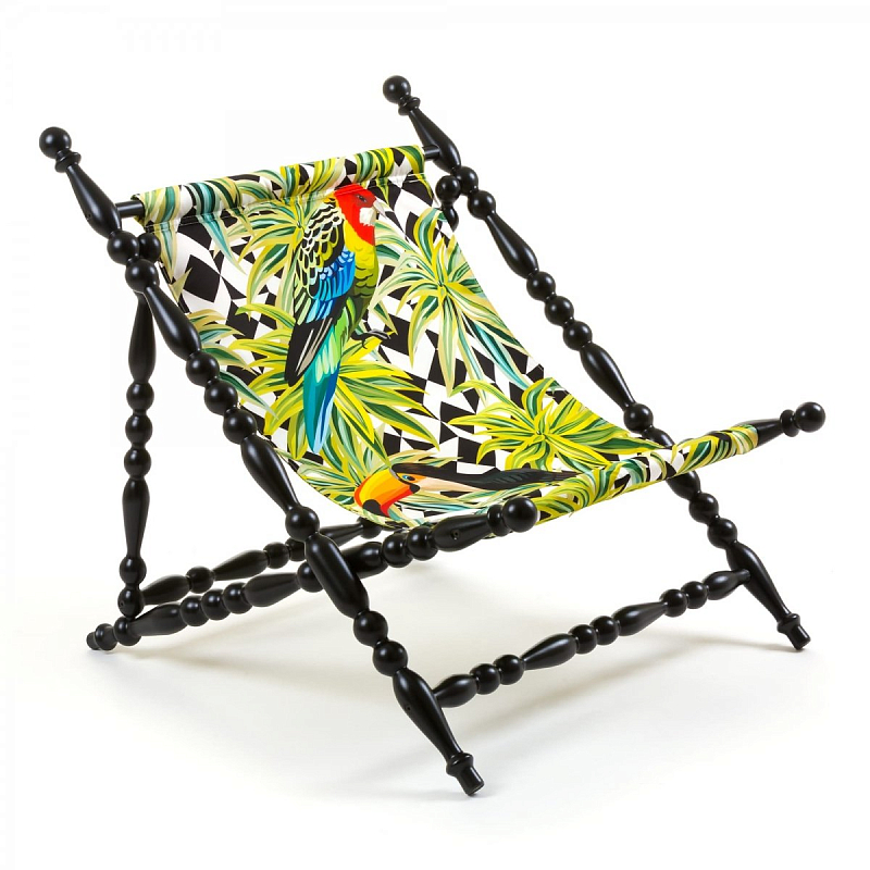 Стул Seletti Heritage Foldable Deckchair Parrots Черный Мульти в Санкт-петербурге | Loft Concept 