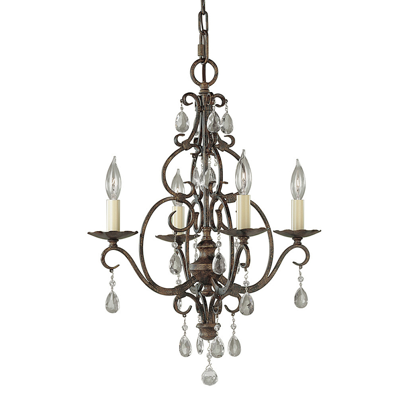 Люстра бронзового цвета с 4-мя лампами и подвесками из оптического стекла в классическом стиле Feiss Бронза Кремовый Прозрачное Стекло в Санкт-петербурге | Loft Concept 