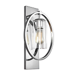 Бра цвета хром с круглой рамой и цилиндрическим прозрачным стеклянным плафоном на прямоугольном основании Feiss варинант исполнения - 1 | Loft Concept в Санкт-петербурге