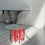 Дизайнерский журнальный стол с круглой прозрачной столешницей и основанием в виде красных металлических тросов Wires варинант исполнения - 2 | Loft Concept в Санкт-петербурге