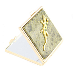 Зеркало двухстороннее квадратное из натурального камня Змеевик с декоративной вставкой в виде ящерицы Gold Stone Mirrors варинант исполнения - 1 | Loft Concept в Санкт-петербурге