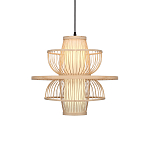 Подвесной светильник фигурный из деревянных прутьев с плафоном из натуральной ткани Light Inside the Cell варинант исполнения - 2 | Loft Concept в Санкт-петербурге