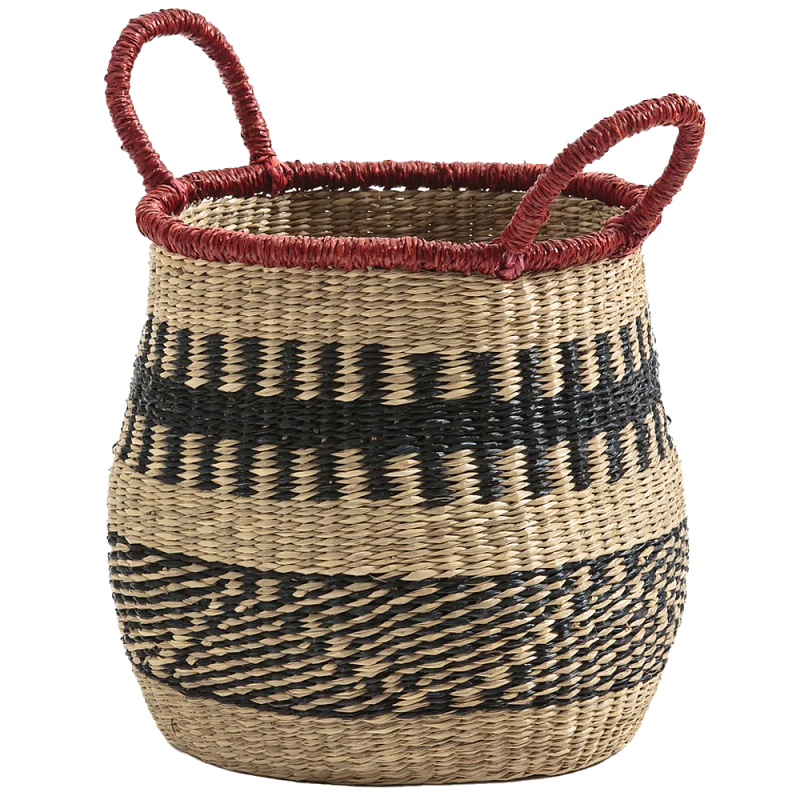 Круглая плетеная корзина Oyana Wicker Basket Красный Бежевый Черный в Санкт-петербурге | Loft Concept 