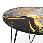 Стол журнальный с круглой столешницей из стекла Gold and Black Marble варинант исполнения - 3 | Loft Concept в Санкт-петербурге