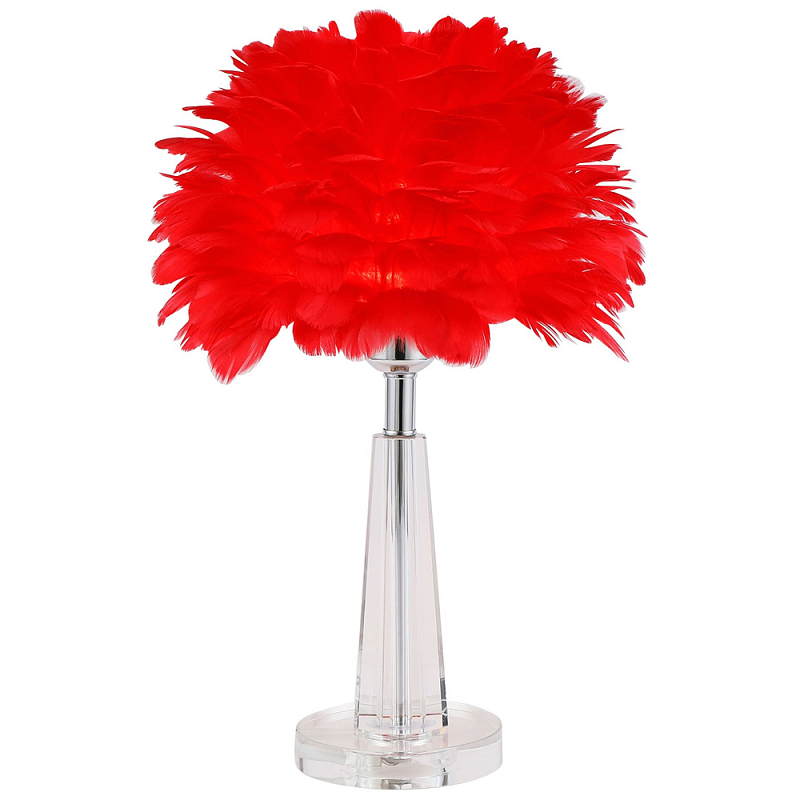 Настольная лампа с перьями Plumage Red Table Lamp Красный Хром Прозрачное Стекло в Санкт-петербурге | Loft Concept 