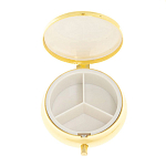 Таблетница карманная круглая с 3-мя отделениями с зеркалом и накладкой из натурального камня Соколиный глаз Gold Stone Pillboxes варинант исполнения - 3 | Loft Concept в Санкт-петербурге
