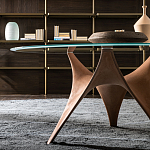 Дизайнерский круглый обеденный стол стеклянный с фигурным подстольем из цемента ARC Dining Table варинант исполнения - 4 | Loft Concept в Санкт-петербурге