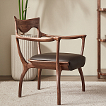 Стул деревянный с мягким сиденьем из коричневой натуральной кожи Moon Walnut Furniture варинант исполнения - 11 | Loft Concept в Санкт-петербурге