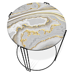 Стол журнальный круглый с серой столешницей из стекла на 4-х черных ножках Gray and Gold Marble варинант исполнения - 2 | Loft Concept в Санкт-петербурге