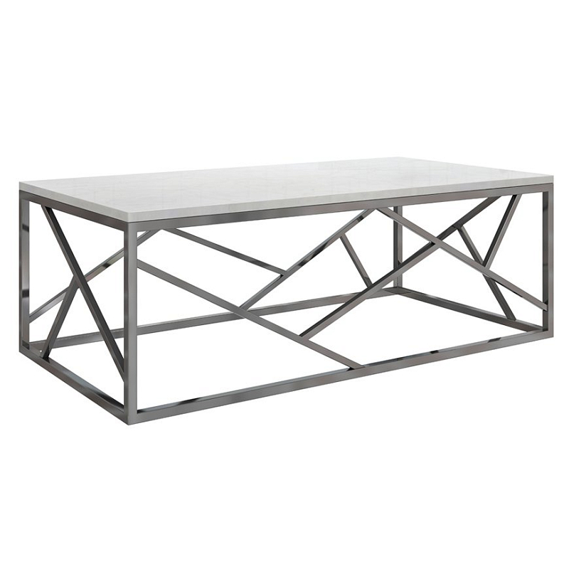 Кофейный стол Serene Furnishing Chrome Marble Top coffee table Белый Хром в Санкт-петербурге | Loft Concept 