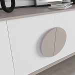 Комод бежево-белый с 4-мя дверцами c декором в виде бежевого круглого элемента на фасаде GORA CONSOLE 180CM LIGHT MOCHA варинант исполнения - 4 | Loft Concept в Санкт-петербурге