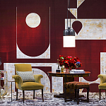 Обои ручная роспись в стиле Арт-деко Assemblage Original colourway on red silk dupion варинант исполнения - 2 | Loft Concept в Санкт-петербурге