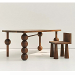 Обеденный стол деревянный с круглыми декоративными элементами на ножках Koko варинант исполнения - 5 | Loft Concept в Санкт-петербурге