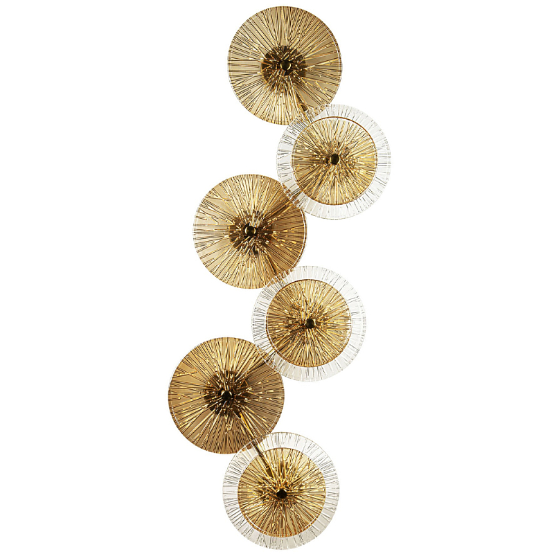 Бра с 6-ю плафонами в форме диска из рельефного коричневого стекла Decorative Six Glass Discs Wall Lamp Прозрачный Латунь Светло-коричневый  в Санкт-петербурге | Loft Concept 