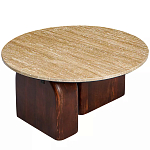 Кофейный столик с круглой столешницей на 2-х массивных деревянных ножках Tandem Travertine and Wood варинант исполнения - 2 | Loft Concept в Санкт-петербурге