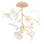 Потолочный светильник с золотыми ветвями и белыми лепестками на круглом рельефном основании Wintery flovers варинант исполнения - 1 | Loft Concept в Санкт-петербурге