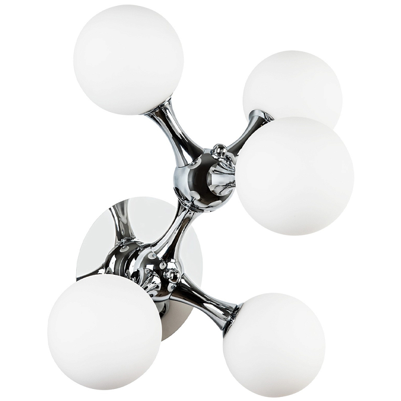 Бра с 5-ю плафонами из стеклянных шаров Pearls Suspension Chrome Wall Lamp Хром Белое матовое стекло в Санкт-петербурге | Loft Concept 