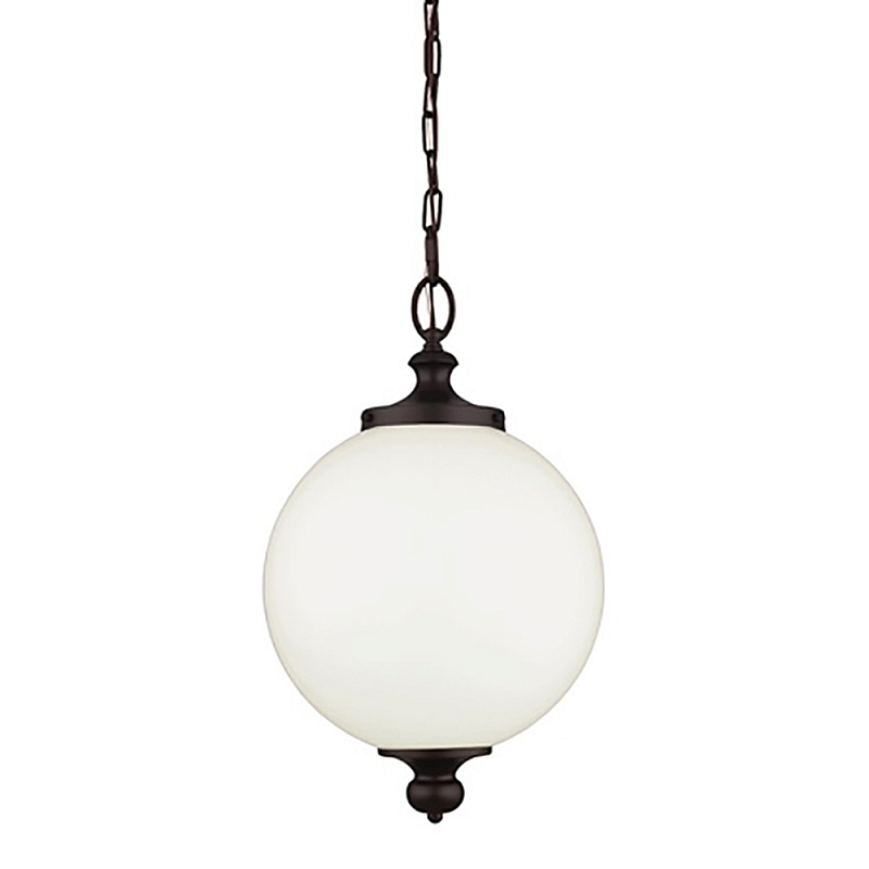 Подвесной светильник с белым стеклянным плафоном в форме шара на цепи Feiss Бронза Никель Белый Бежевый в Санкт-петербурге | Loft Concept 