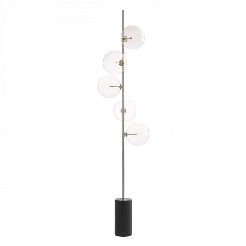 Торшер Eichholtz Floor Lamp Tempo Nickel Прозрачное Стекло Никель Черный Мрамор Nero в Санкт-петербурге | Loft Concept 