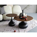 Столик журнальный с круглой деревянной столешницей на черном фактурном основании Bourgeon варинант исполнения - 5 | Loft Concept в Санкт-петербурге