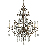 Люстра бронзового цвета с 6-ю лампами и подвесками из оптического стекла в классическом стиле Feiss варинант исполнения - 1 | Loft Concept в Санкт-петербурге