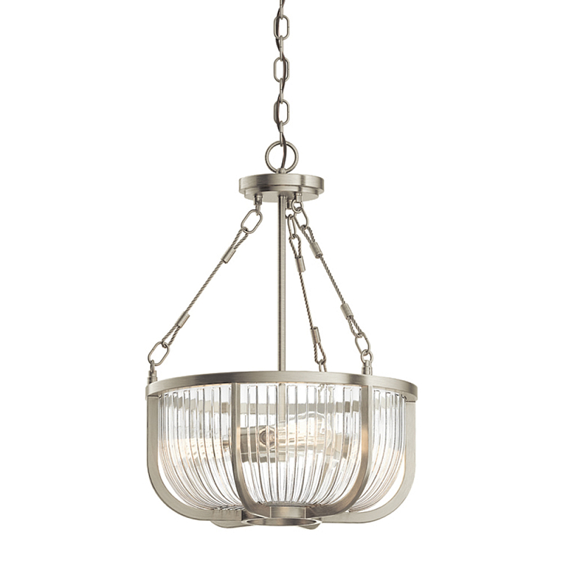 Люстра подвесная с чашеобразным плафоном из прозрачных стеклянных прутьев Kichler Никель Прозрачный Латунь в Санкт-петербурге | Loft Concept 