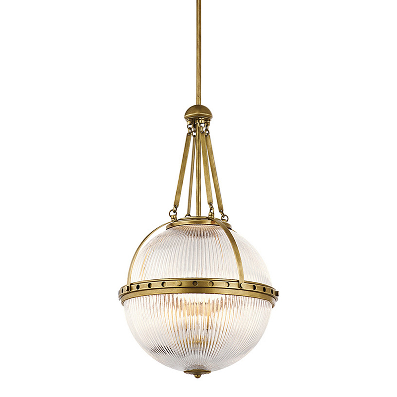 Подвесной светильник с рифленым стеклянным плафоном в форме шара Kichler Латунь Прозрачное Стекло Никель в Санкт-петербурге | Loft Concept 