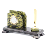 Настольный письменный набор из змеевика с визитницей с часами и ручкой Successful Leader варинант исполнения - 2 | Loft Concept в Санкт-петербурге