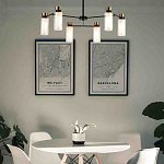 Люстра потолочная с 6-ю цилиндрическими плафонами из стекла и черным каркасом Noir Poise варинант исполнения - 3 | Loft Concept в Санкт-петербурге