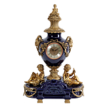 Часы настольные из темно-синего фарфора с бронзовыми фигурками и декоративными элементами Eden Garden варинант исполнения - 1 | Loft Concept в Санкт-петербурге