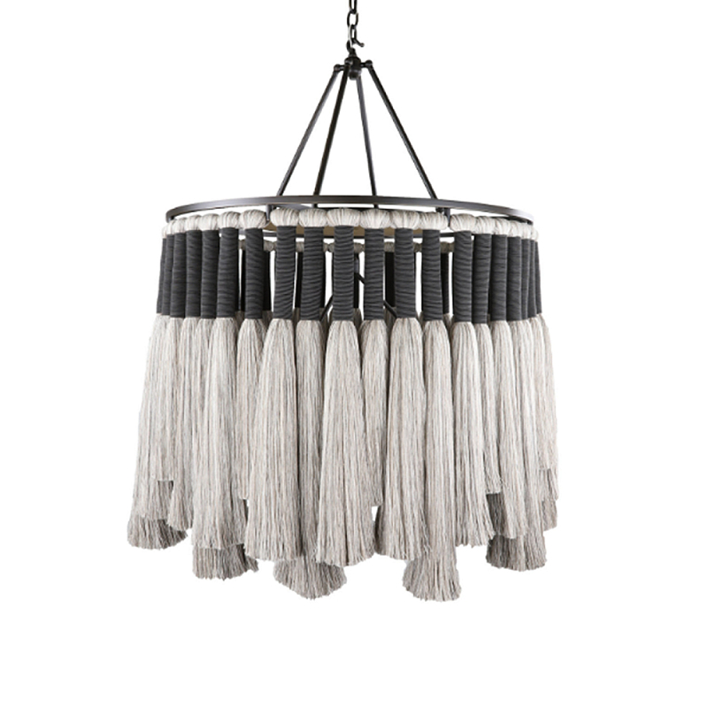 Люстра круглая плетеная с кисточками Boho Tassel Chandelier Серый Люстра круглая плетеная с кисточками Boho Tassel Chandelier Серый в Санкт-петербурге | Loft Concept