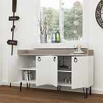 Комод белый с 4-мя дверцами и бежевой столешницей на металлических ножках DEA CONSOLE TABLE LIGHT MOCHA WHITE варинант исполнения - 2 | Loft Concept в Санкт-петербурге