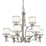 Люстра с белыми тканевыми абажурами в прозрачных стеклянных цилиндрах Kichler варинант исполнения - 1 | Loft Concept в Санкт-петербурге
