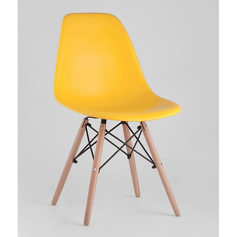 Пластиковый стул на ножках из массива бука Eames Yellow Желтый Древесина в Санкт-петербурге | Loft Concept 