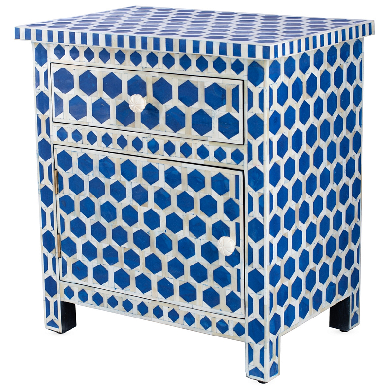 Тумба Midnight Blue Hexagon inlay cupboard 2 Drawer Синий ivory ( слоновая кость ) Индиго в Санкт-петербурге | Loft Concept 