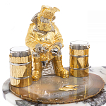 Икорница со стопками с декором "Рыбак с санями" с гравировкой на подставке из натуральных камней Агат Мрамор Decorative Cavair Dishes варинант исполнения - 2 | Loft Concept в Санкт-петербурге