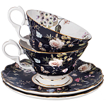 Чайный набор из фарфора темно-синий с рисунком цветов на 6 персон 12 предметов 280 мл Garden Whisper Porcelain Set  варинант исполнения - 1 | Loft Concept в Санкт-петербурге