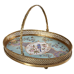 Блюдо овальное с ручкой и голубым фарфоровым дном с цветочным рисунком Blue Garden варинант исполнения - 1 | Loft Concept в Санкт-петербурге