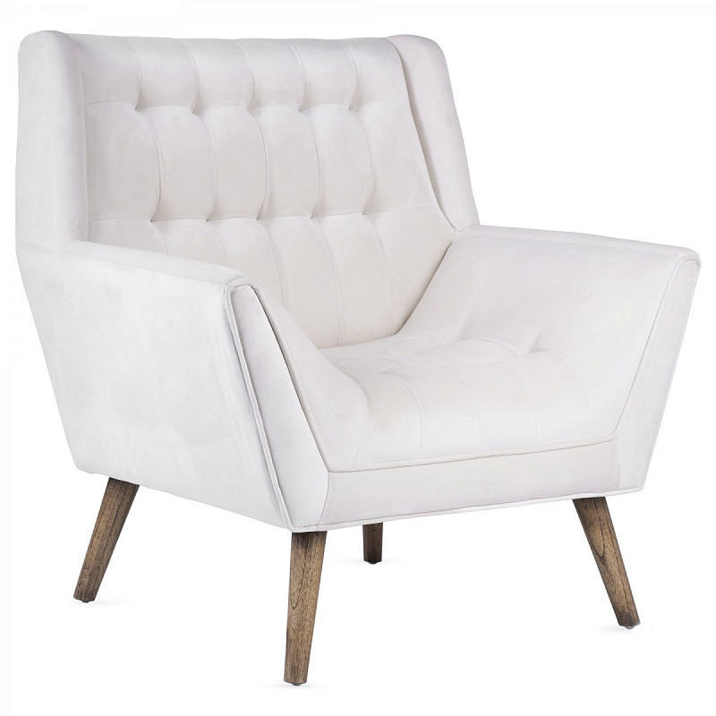 Кресло Danish Modern Armchair Tufted Accent белый велюр ivory ( слоновая кость ) в Санкт-петербурге | Loft Concept 