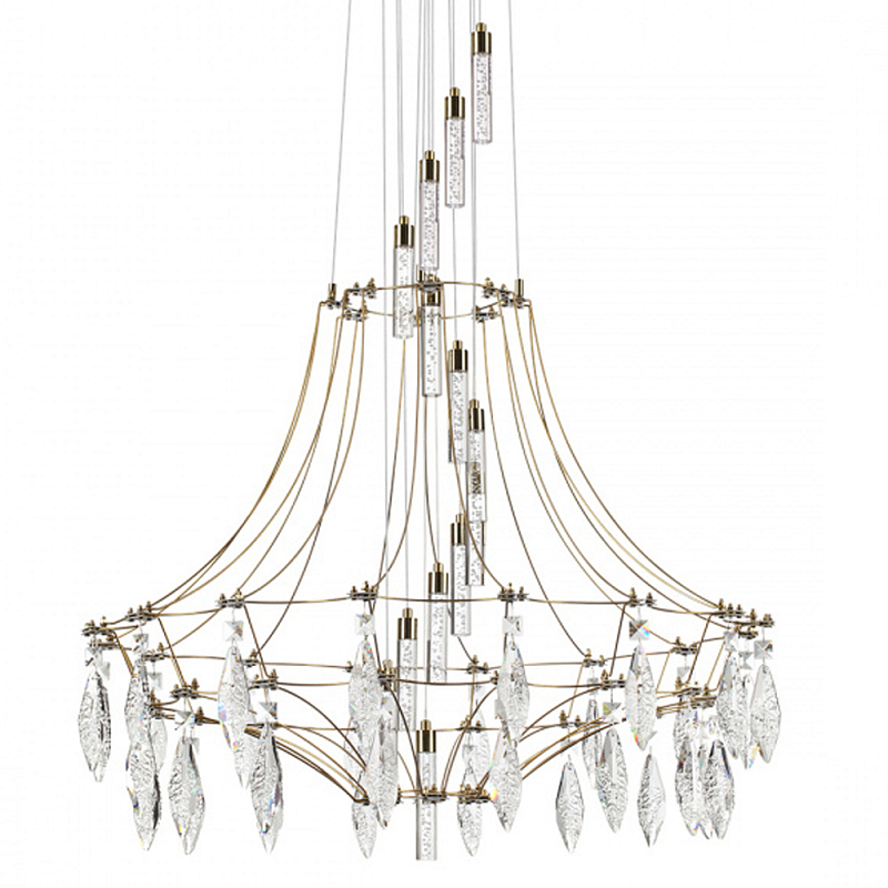 Люстра подвесная из металла с хрустальными прозрачными подвесками Quasar 81 Золотой Хром в Санкт-петербурге | Loft Concept 