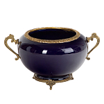 Чаша темно-синяя фарфоровая с бронзовыми ручками и ажурным ободком Eden Garden варинант исполнения - 1 | Loft Concept в Санкт-петербурге
