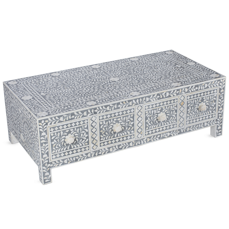 Стол кофейный отделка кость BONE INLAY Coffee Table 8 Drawer Серый ivory ( слоновая кость ) в Санкт-петербурге | Loft Concept 