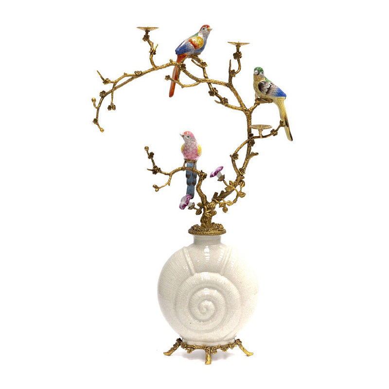Подсвечник с декором из птиц на ветвях Birds of Paradise Бронза Мульти Белый в Санкт-петербурге | Loft Concept 