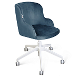 Стул с мягкой синей обивкой из велюра и подъемно-поворотным механизмом на белых колесиках Harper Blue and White варинант исполнения - 1 | Loft Concept в Санкт-петербурге