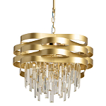 Люстра цвета матового золота с металлическими лентами и длинными прозрачными подвесками Gilded Waves варинант исполнения - 1 | Loft Concept в Санкт-петербурге