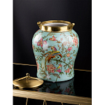 Ваза округлой формы из фарфора с рисунком и бронзовой крышкой Turquoise Blooming Garden варинант исполнения - 2 | Loft Concept в Санкт-петербурге